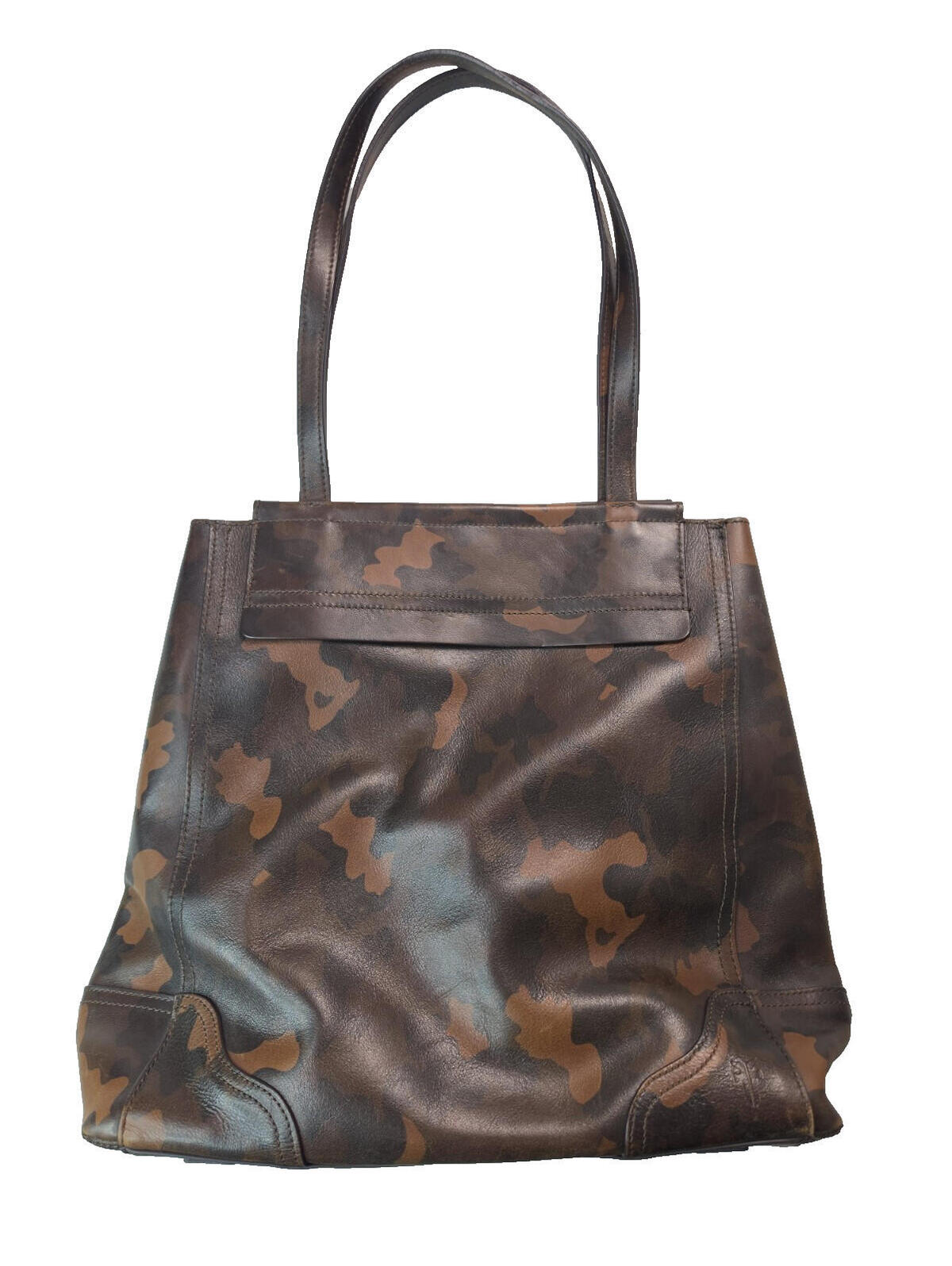 Frye Charlie Brown Dark Camo Leather Simple Tote Bag Shoulder Purse